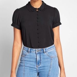 NWOT ModCloth Black Ruffle Blouse